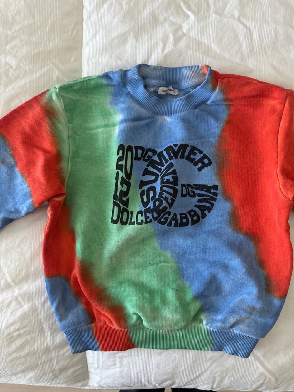 Dolce & Gabbana Red Blue Green Tie-Dye Logo Sweatshirt